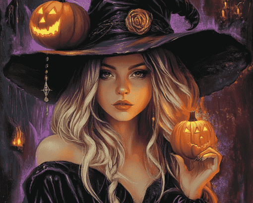 Cute Witch Halloween Fantasy Diamond Painting