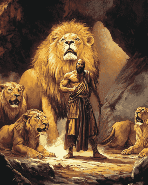 Daniel In The Lions Den Vintage Diamond Painting