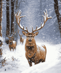 Deer and Snowy Woods Diamond Painting