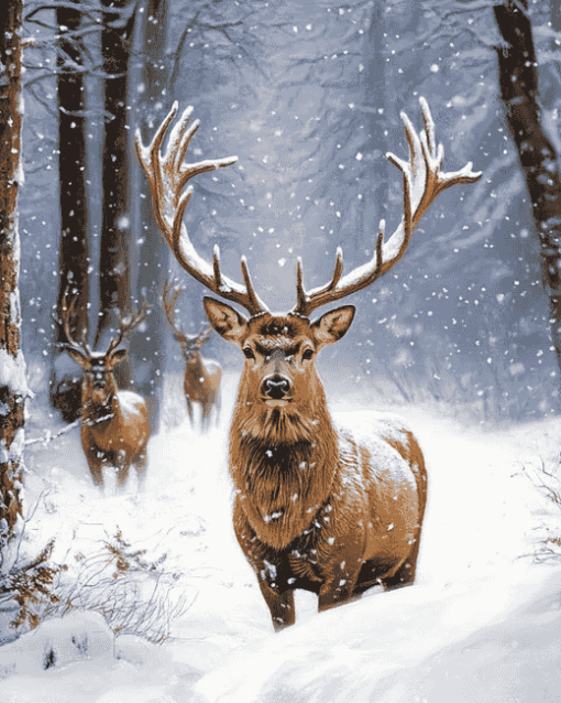 Deer and Snowy Woods Diamond Painting