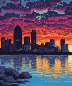 Detroit Skyline at Sunset Diamond Painting