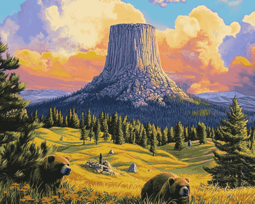 Devils Tower Scenic View Diamond Painting