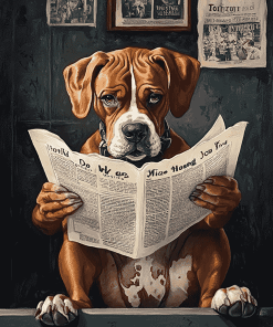 Dog with Newspaper Diamond Painting