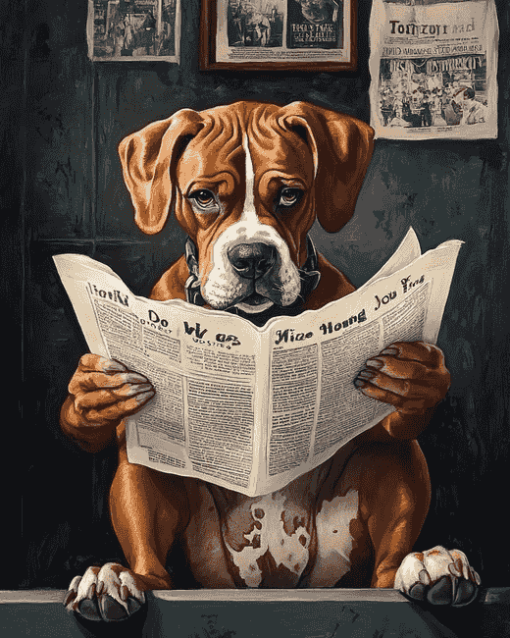 Dog with Newspaper Diamond Painting