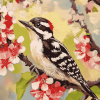 Downy Woodpecker Blossoms Diamond Painting