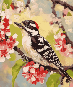 Downy Woodpecker Blossoms Diamond Painting