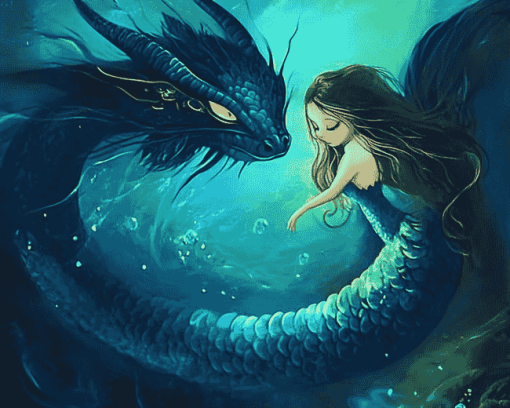 Dragon Mermaid Fantasy Diamond Painting