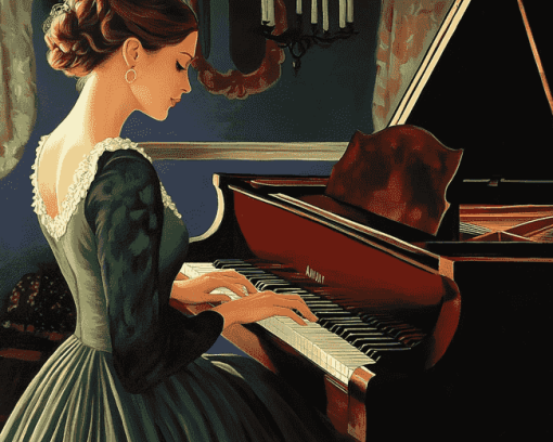 Elegant Lady Playing Piano Diamond Painting