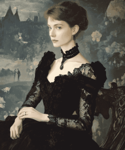 Elegant Woman in Black Dress Diamond Painting