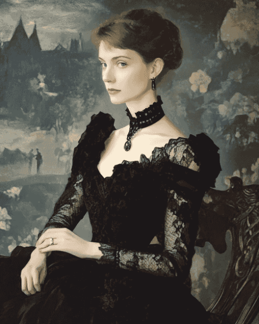 Elegant Woman in Black Dress Diamond Painting