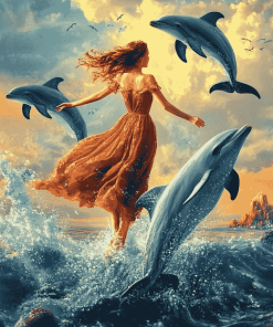 Elegant Woman with Dolphins Diamond Painting