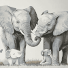 Elephants Snuggling Monochrome Diamond Painting