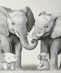 Elephants Snuggling Monochrome Diamond Painting