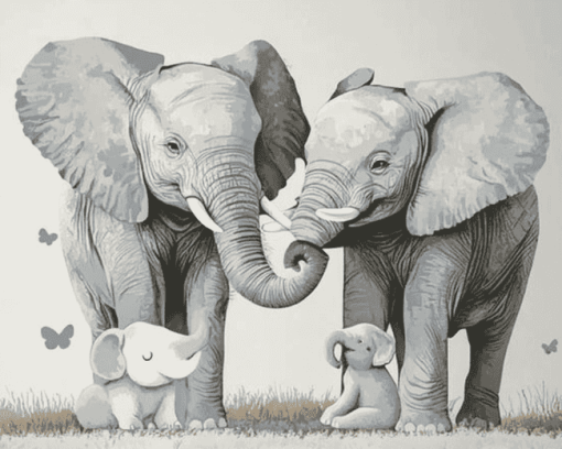 Elephants Snuggling Monochrome Diamond Painting