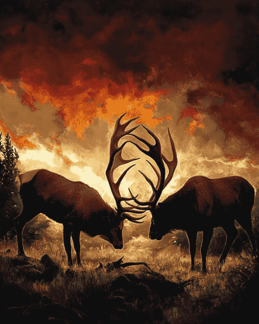 Elks in Silhouette Diamond Painting