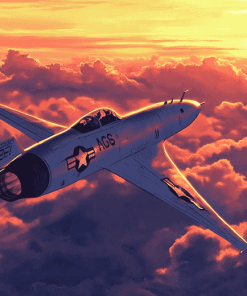 F86 Sabre Jet at Sunset Diamond Painting