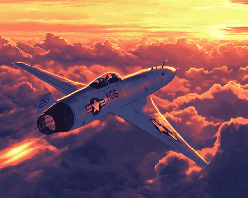 F86 Sabre Jet at Sunset Diamond Painting