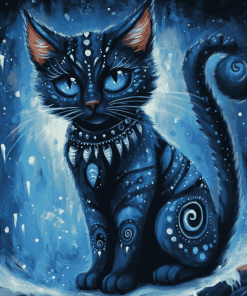 Fantasy Blue Black Kitty Diamond Painting