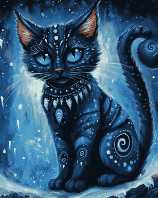 Fantasy Blue Black Kitty Diamond Painting