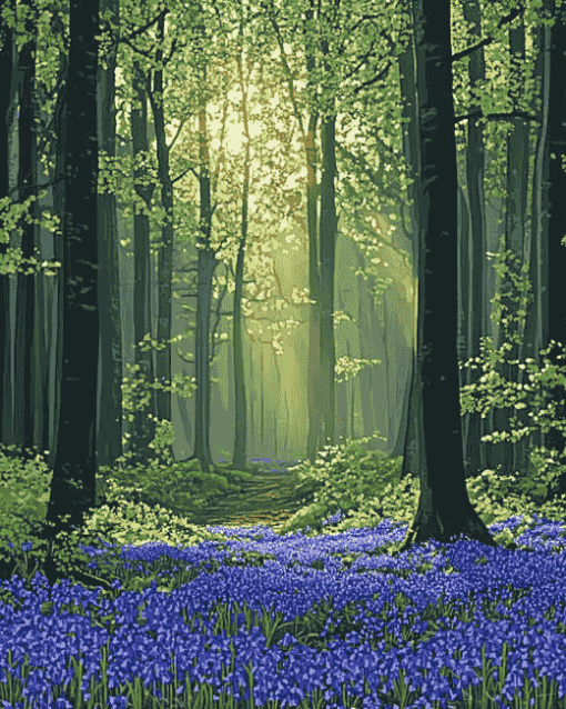 Fantasy Bluebells Forest Diamond Painting