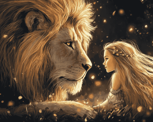 Fantasy Girl and Lion Diamond Painting