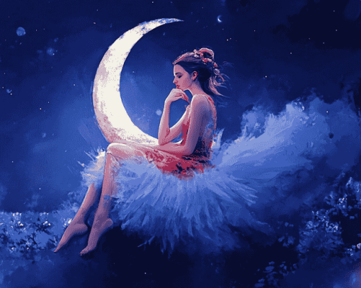 Fantasy Girl on Crescent Moon Diamond Painting