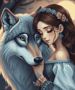 Fantasy Wolf and Girl Diamond Painting