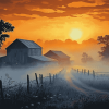 Farm Misty Sunrise Scenery Diamond Painting