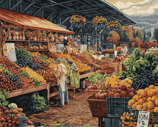 Farmers Market Scene Diamond Painting