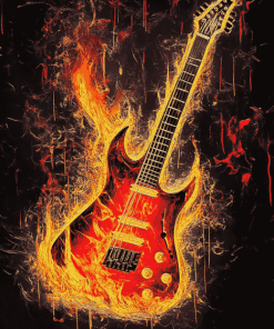 Fiery Guitar Diamond Painting