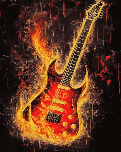 Fiery Guitar Diamond Painting