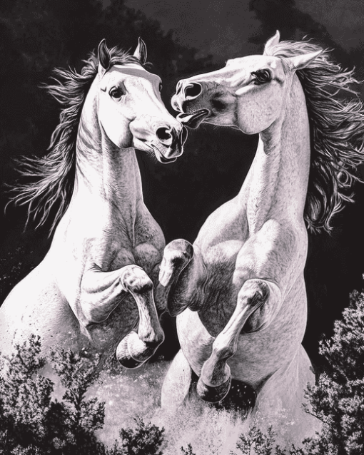 Fighting Horses Monochrome Diamond Painting