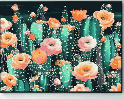 Floral Cactus Blossoms Diamond Painting