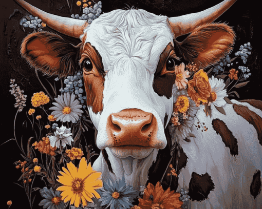 Floral Cow Diamond Painting