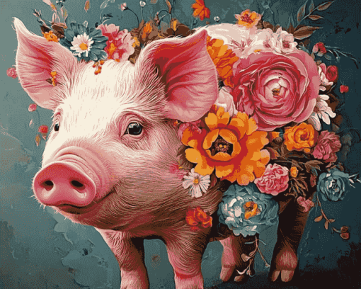 Floral Pig Art Diamond Painting