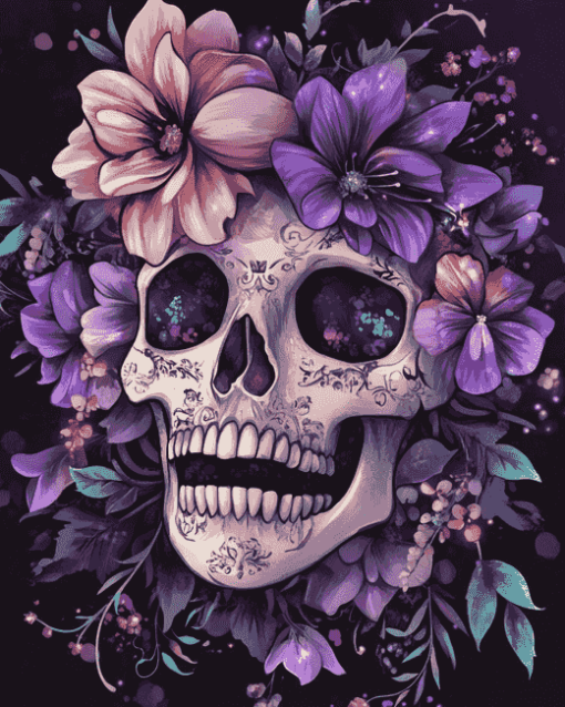 Floral Skull with Roses Diamond Painting