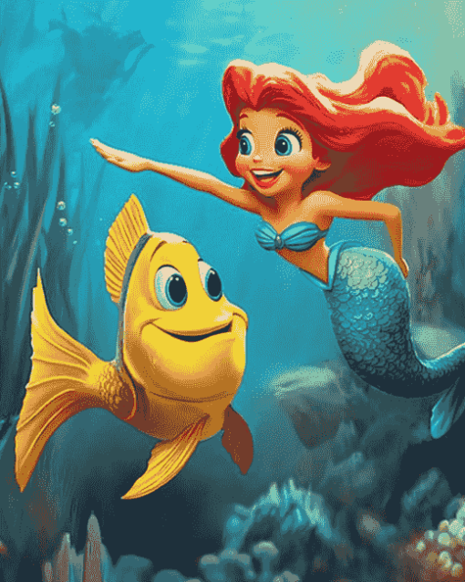 Flounder and Ariel Cartoon Diamond Painting