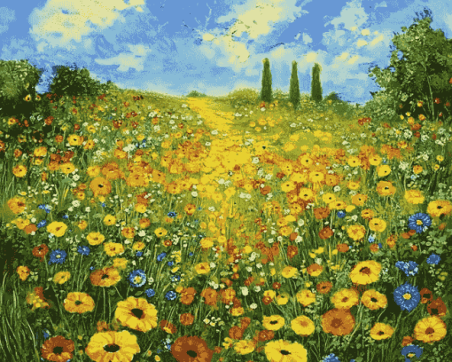 Flower Fields by Klimt Diamond Painting