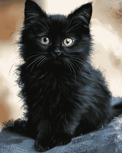 Fluffy Black Kitty Diamond Painting