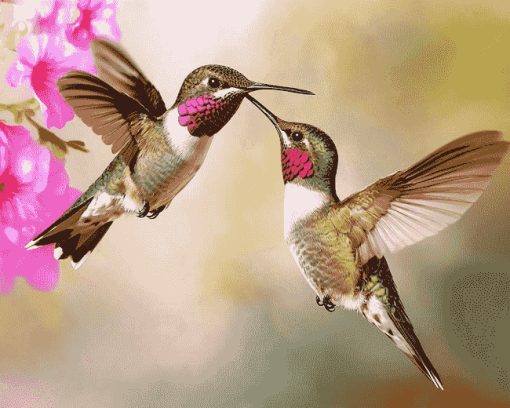 Flying Hummingbirds Pink Diamond Painting