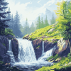 Forest Waterfalls Diamond Painting