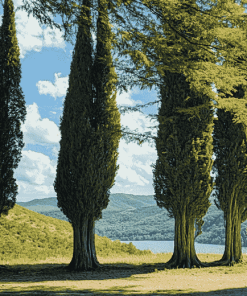 Four Majestic Cypress Trees Diamond Painting