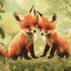 Fox Cubs Playful Diamond Painting