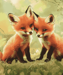 Fox Cubs Playful Diamond Painting