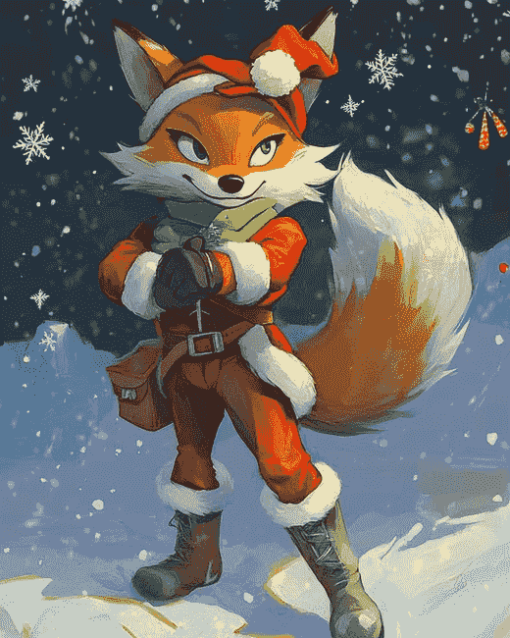 Fox McCloud Christmas Magic Diamond Painting