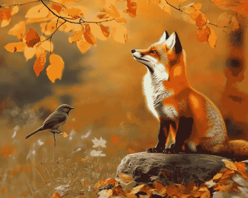 Fox and Bird Autumn Diamond Painting