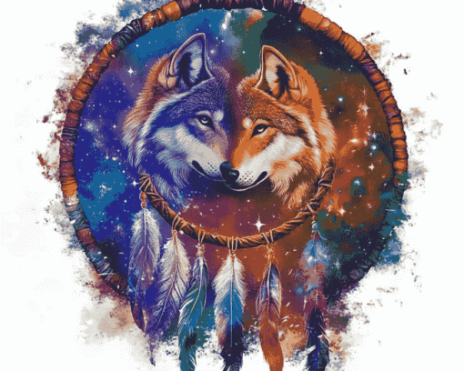 Galaxy Wolf Dream Catcher Diamond Painting