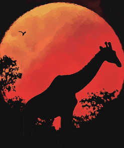 Giraffe Red Moon Silhouette Diamond Painting