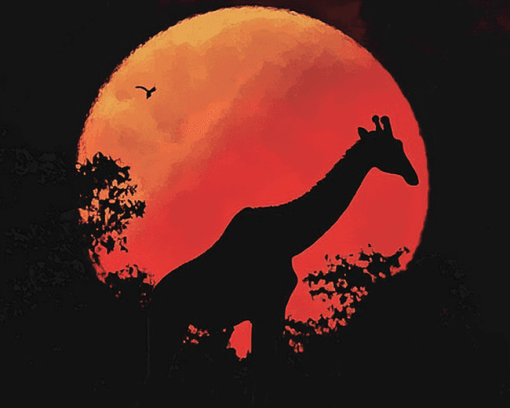 Giraffe Red Moon Silhouette Diamond Painting