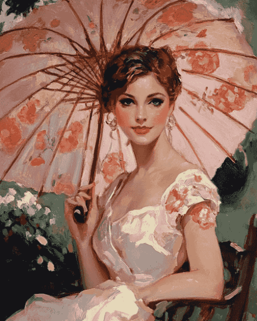 Girl Parasol Vintage Diamond Painting